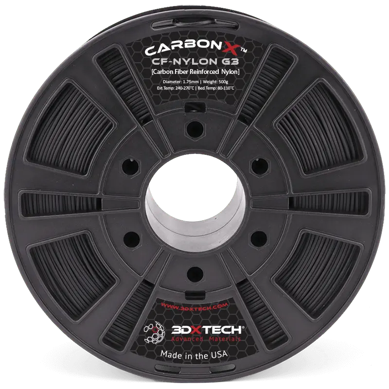 Bobine noire de filament 3DXTech CarbonX CF-Nylon G3, vue de face