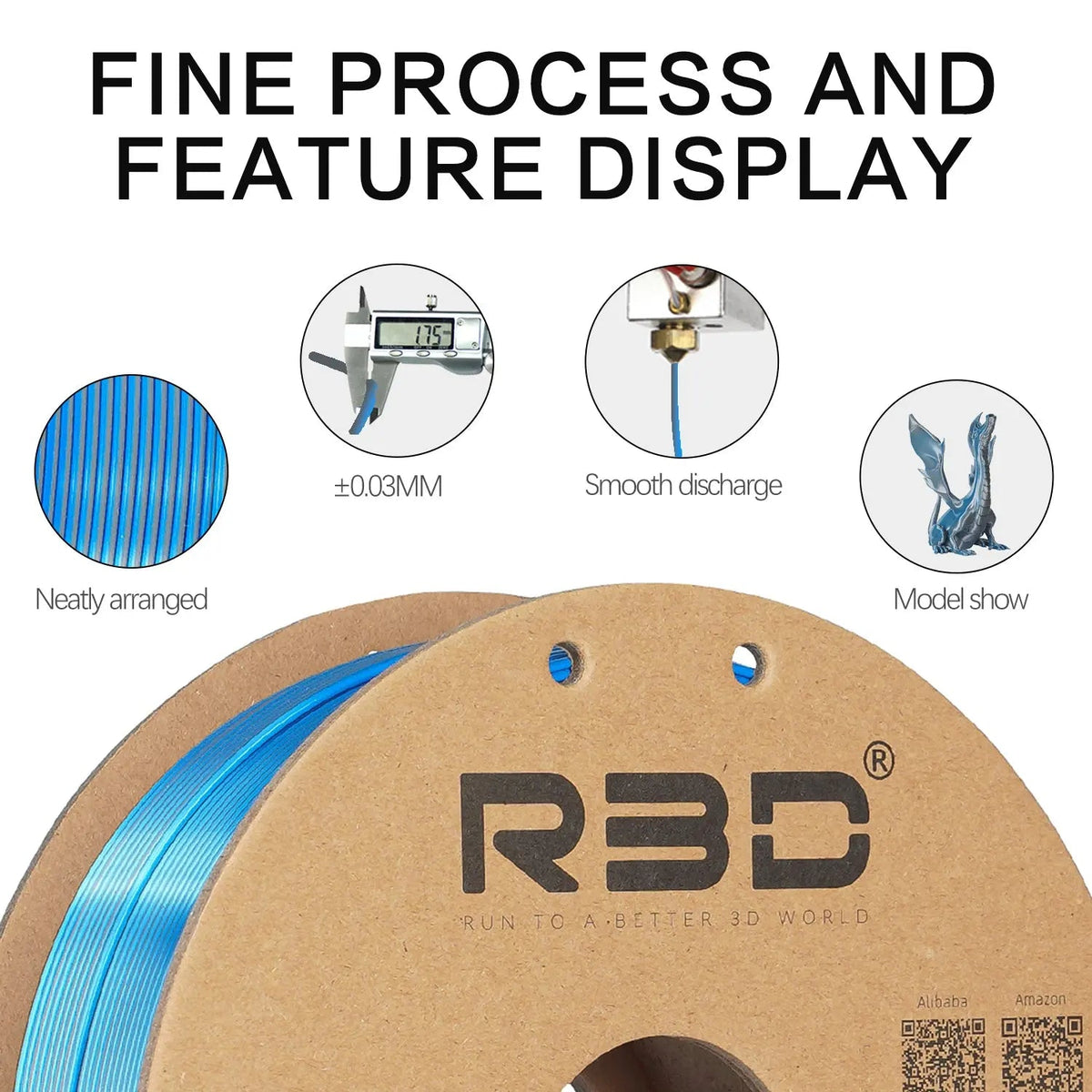 Black/Blue - R3D Dual Colour Silk PLA Magic Filament - 1.75mm, 1kg R3D
