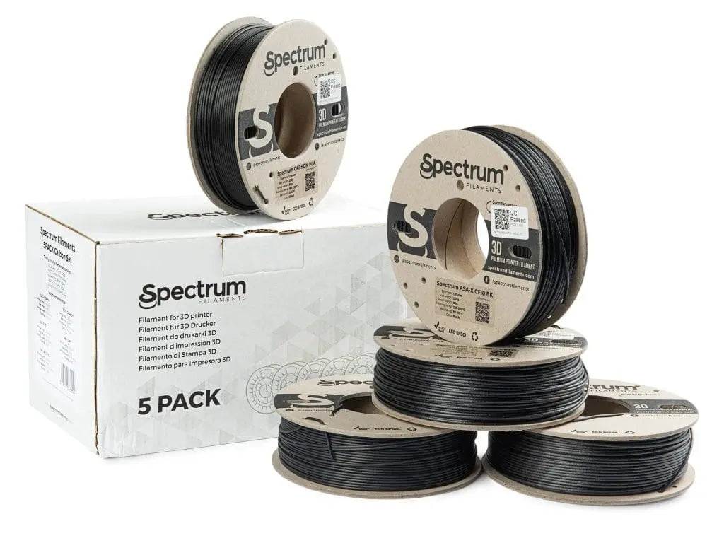 Cinq bobines de filament noir avec une boîte Spectrum Filaments « 5 PACK »