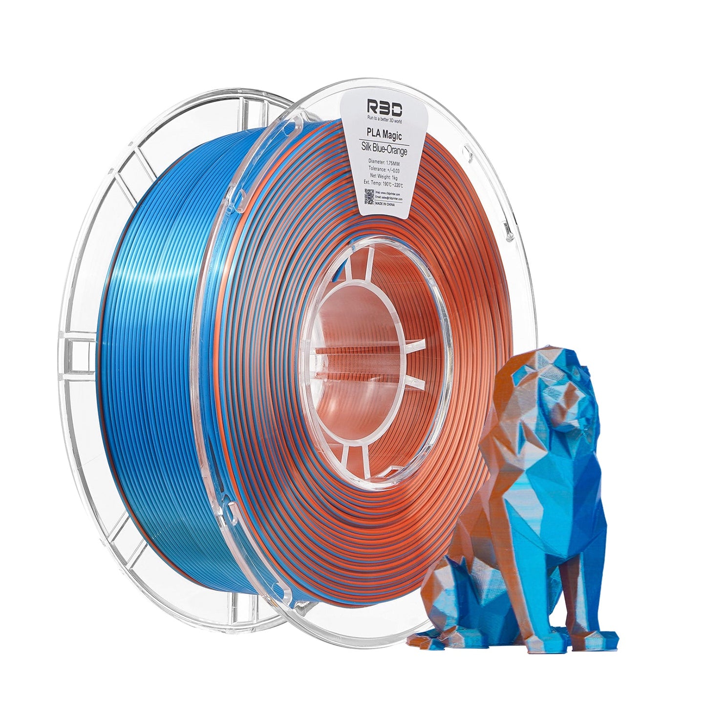 Filament Silk PLA Bicolore Bleu Et Orange R3D Dual Couleur Haute Brillance 1,75 Mm 1 Kg Pour Imprimante 3D