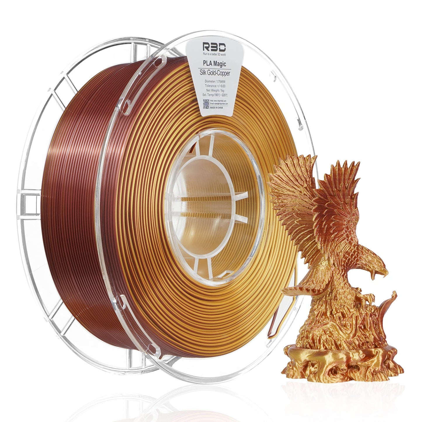 Filament PLA Silk Bicolore R3D Or Cuivre 1,75 Mm 1 Kg Finition Brillante Pour Impression 3D