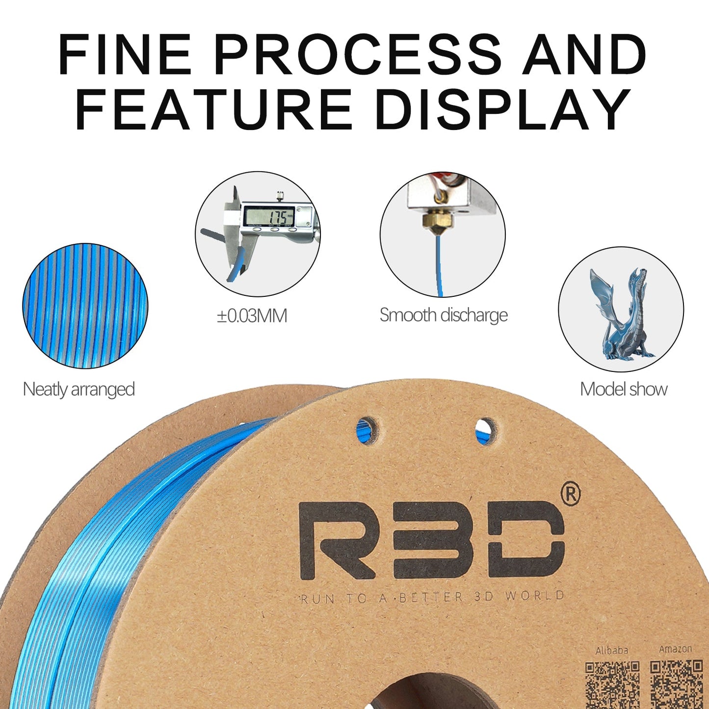 Filament PLA Soie Bicolore Noir Bleu R3D 1,75 mm 1 kg Magique Pour Impressions 3D