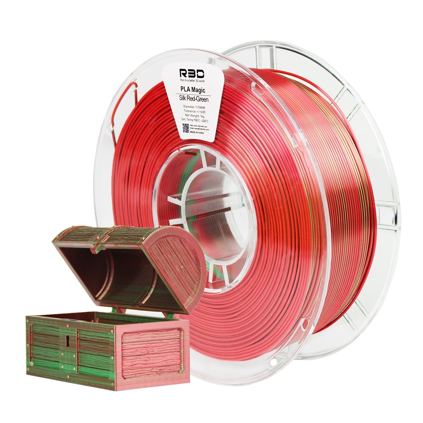 Filament Silk PLA BiCouleur Rouge Vert R3D Impression Haute Brillance 1,75 Mm 1 Kg Pour Projets 3D