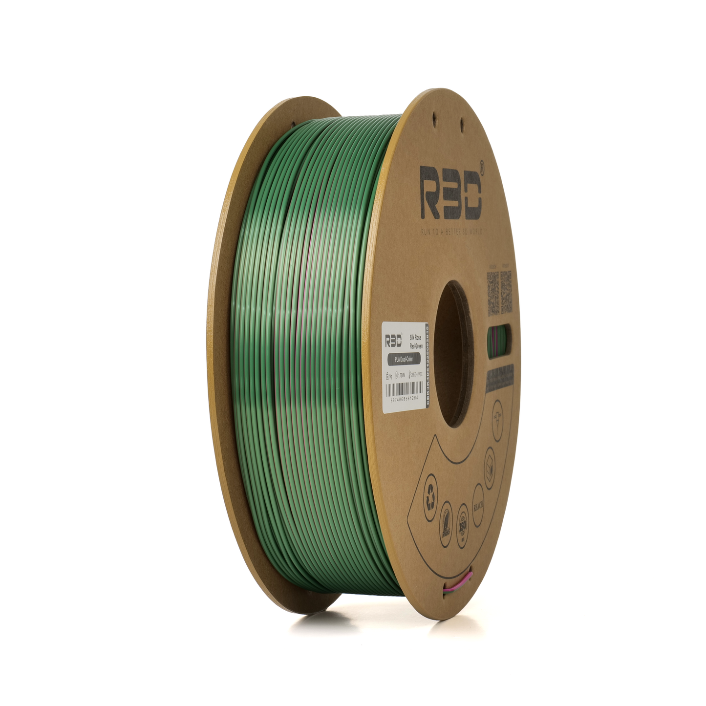 Rose/Red/Green - R3D Tri Colour Magic Silk PLA Filament - 1.75mm, 1kg R3D