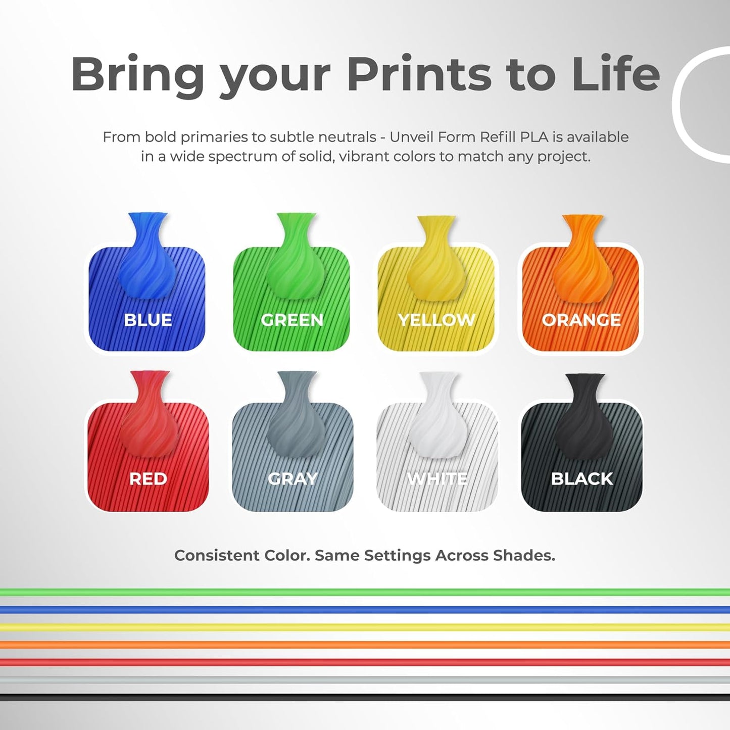 Black - Unveil Form Refill PLA - 1.75mm, 1kg Unveil Form