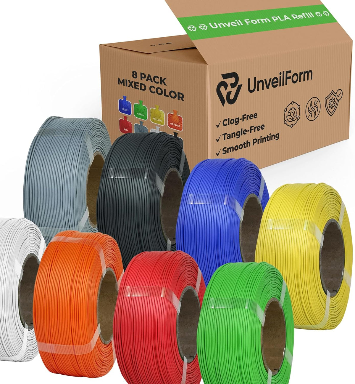 Mixed Colour - Unveil Form Refill PLA - 1.75mm, 8x 1kg Unveil Form