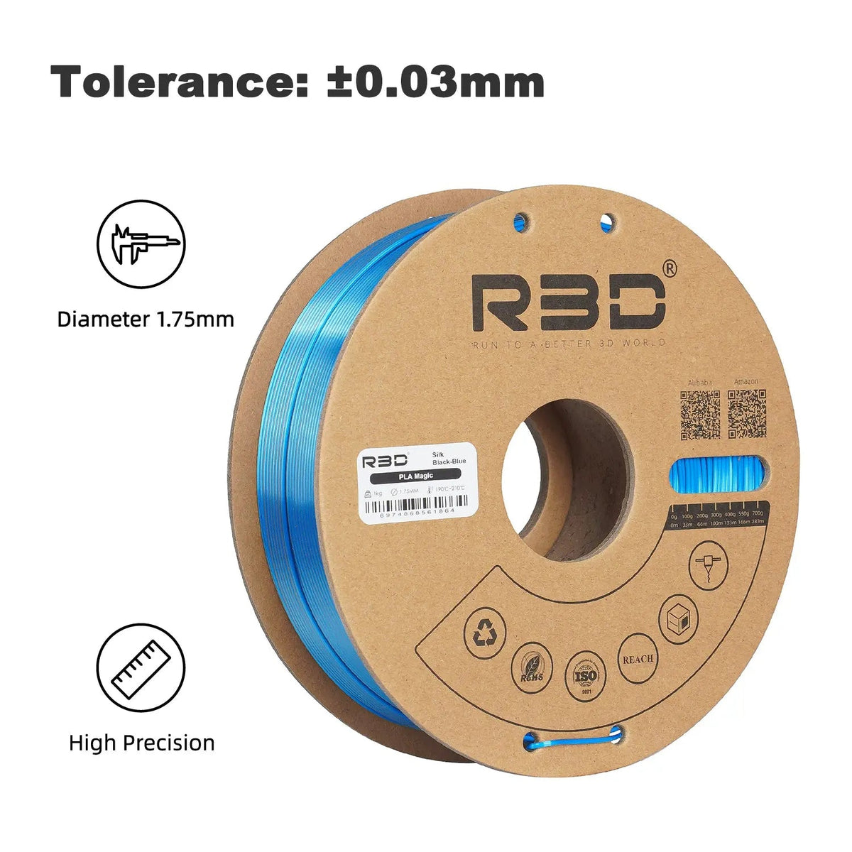 Black/Blue - R3D Dual Colour Silk PLA Magic Filament - 1.75mm, 1kg R3D