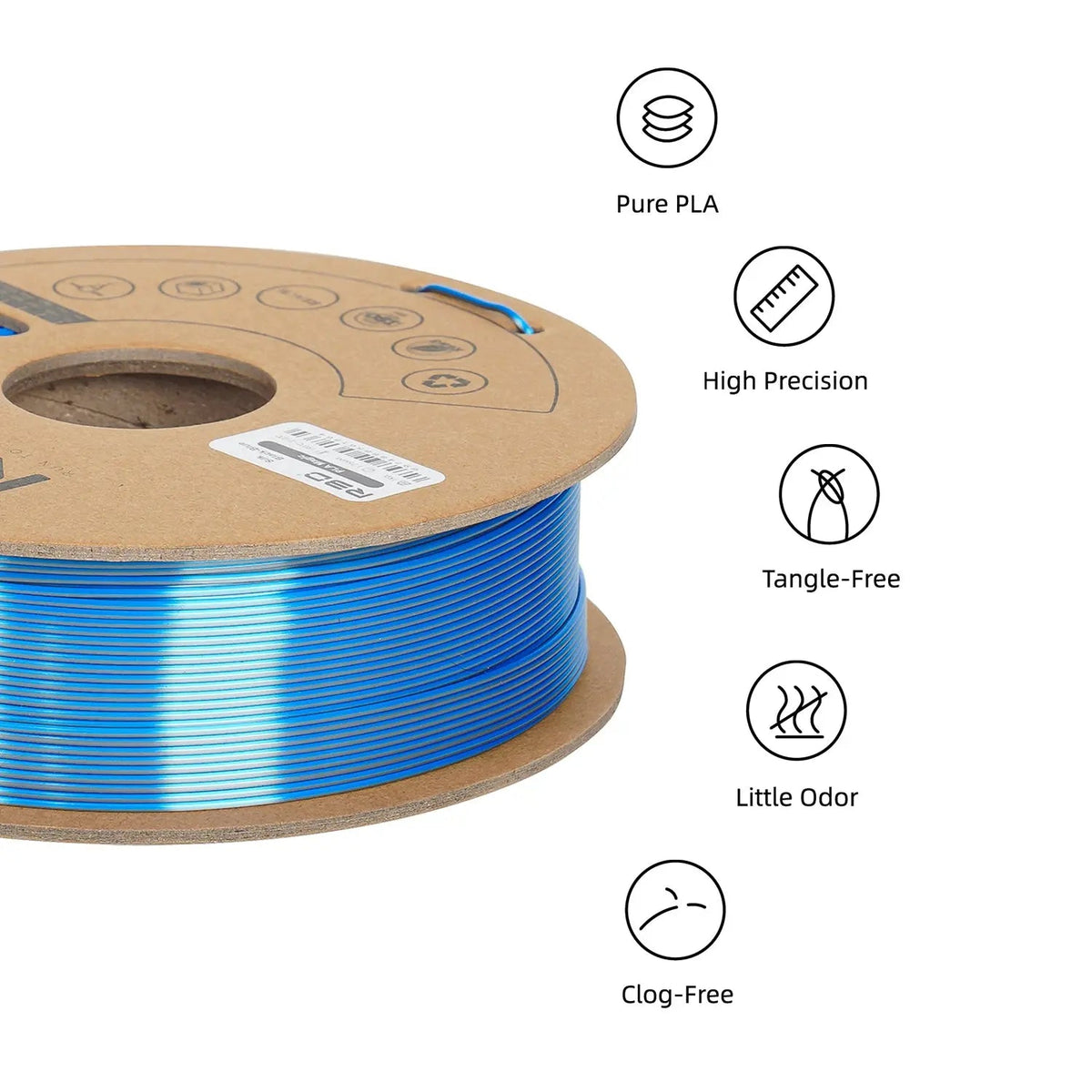 Black/Blue - R3D Dual Colour Silk PLA Magic Filament - 1.75mm, 1kg R3D
