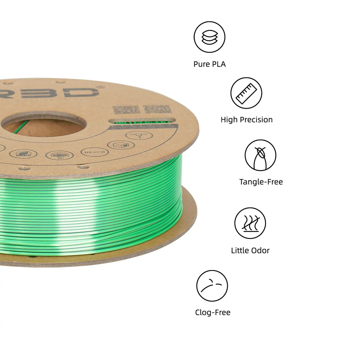 Black/Green- R3D Dual Colour Silk PLA Magic Filament - 1.75mm, 1kg R3D