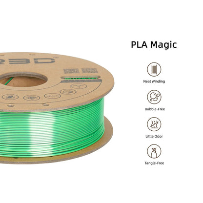 Black/Green- R3D Dual Colour Silk PLA Magic Filament - 1.75mm, 1kg R3D