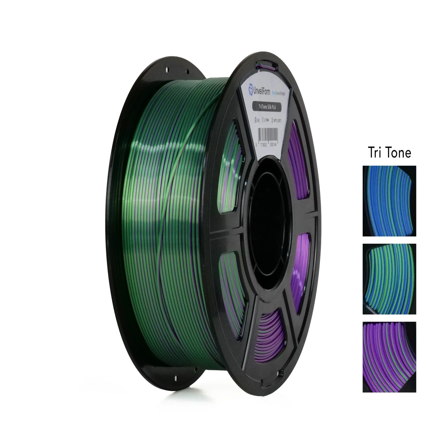Blue/Green/Purple - Unveil Form TriTone Silk PLA - 1.75mm, 1kg Unveil Form