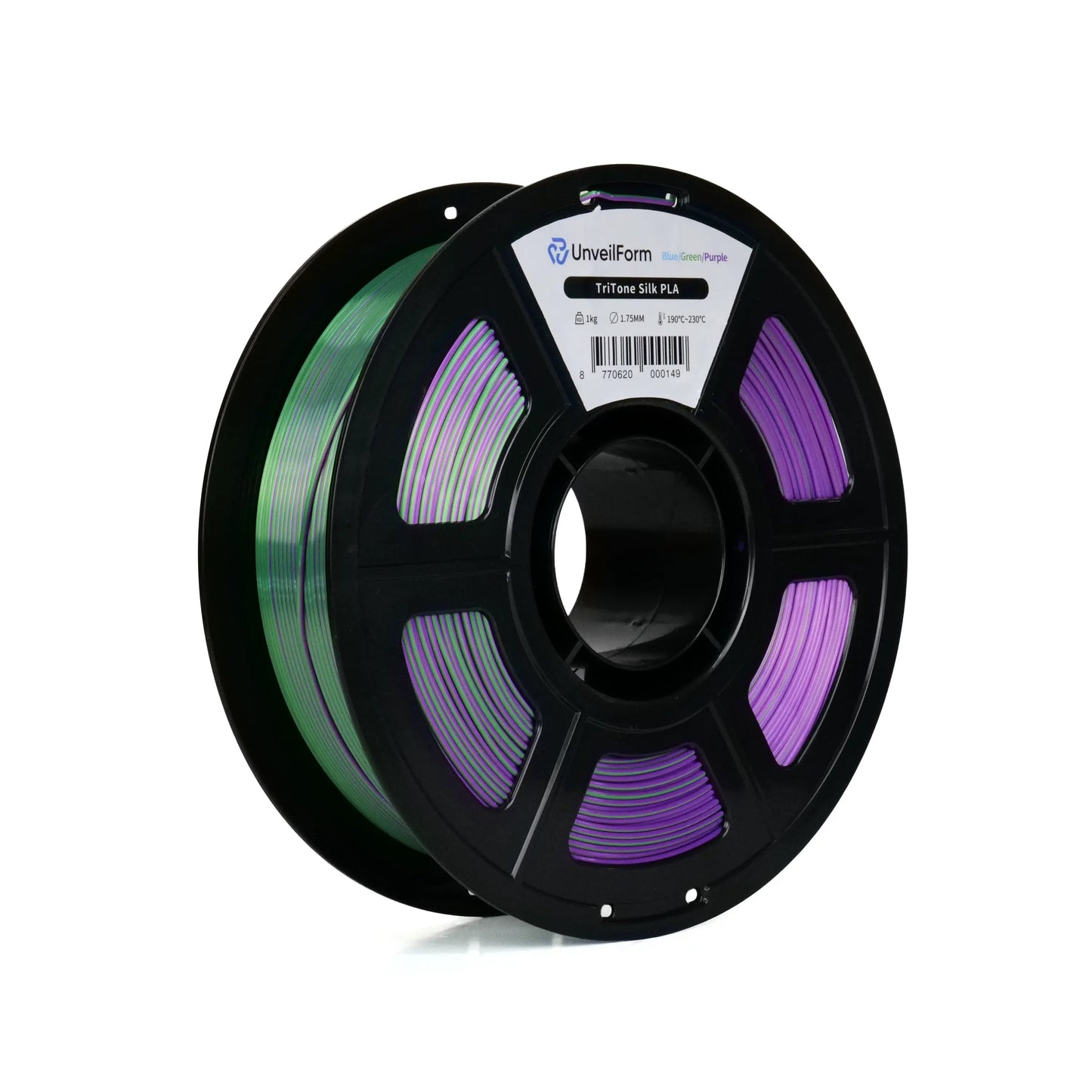 Blue/Green/Purple - Unveil Form TriTone Silk PLA - 1.75mm, 1kg Unveil Form