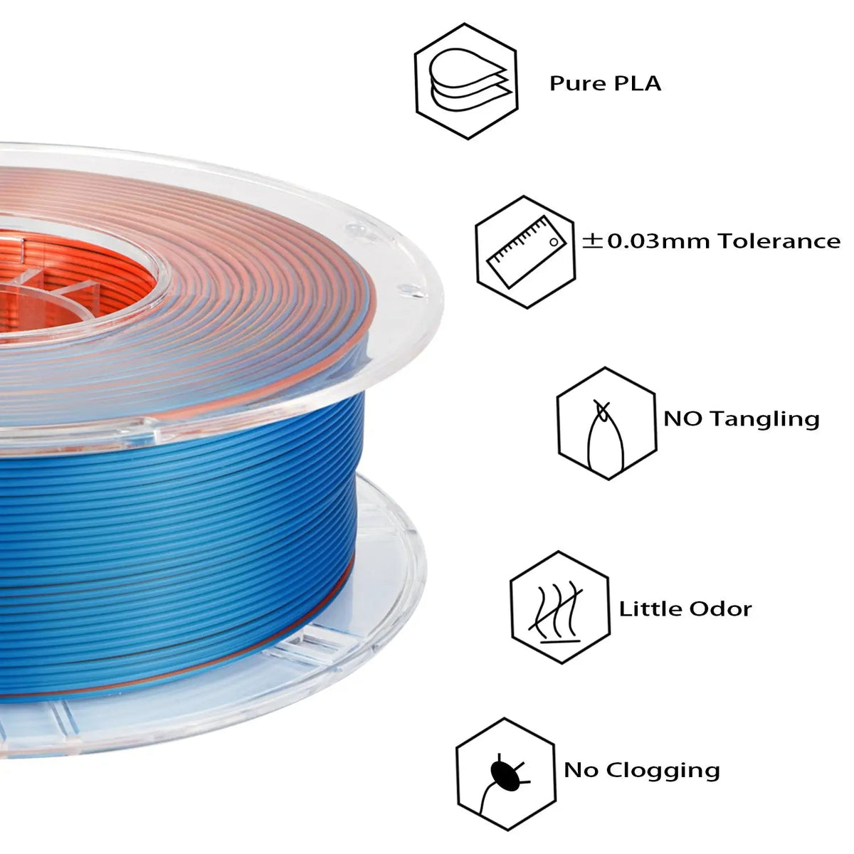 Blue/Orange - R3D Dual Colour Silk PLA Magic Filament - 1.75mm, 1kg R3D