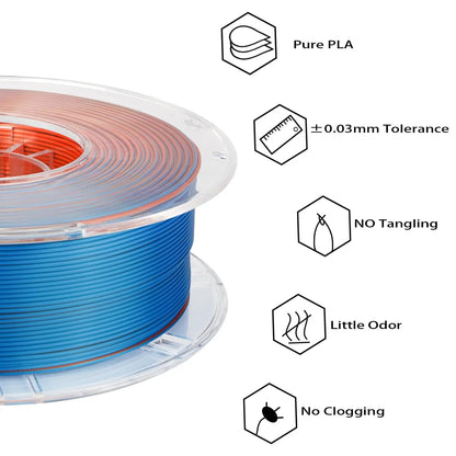 Blue/Orange - R3D Dual Colour Silk PLA Magic Filament - 1.75mm, 1kg R3D