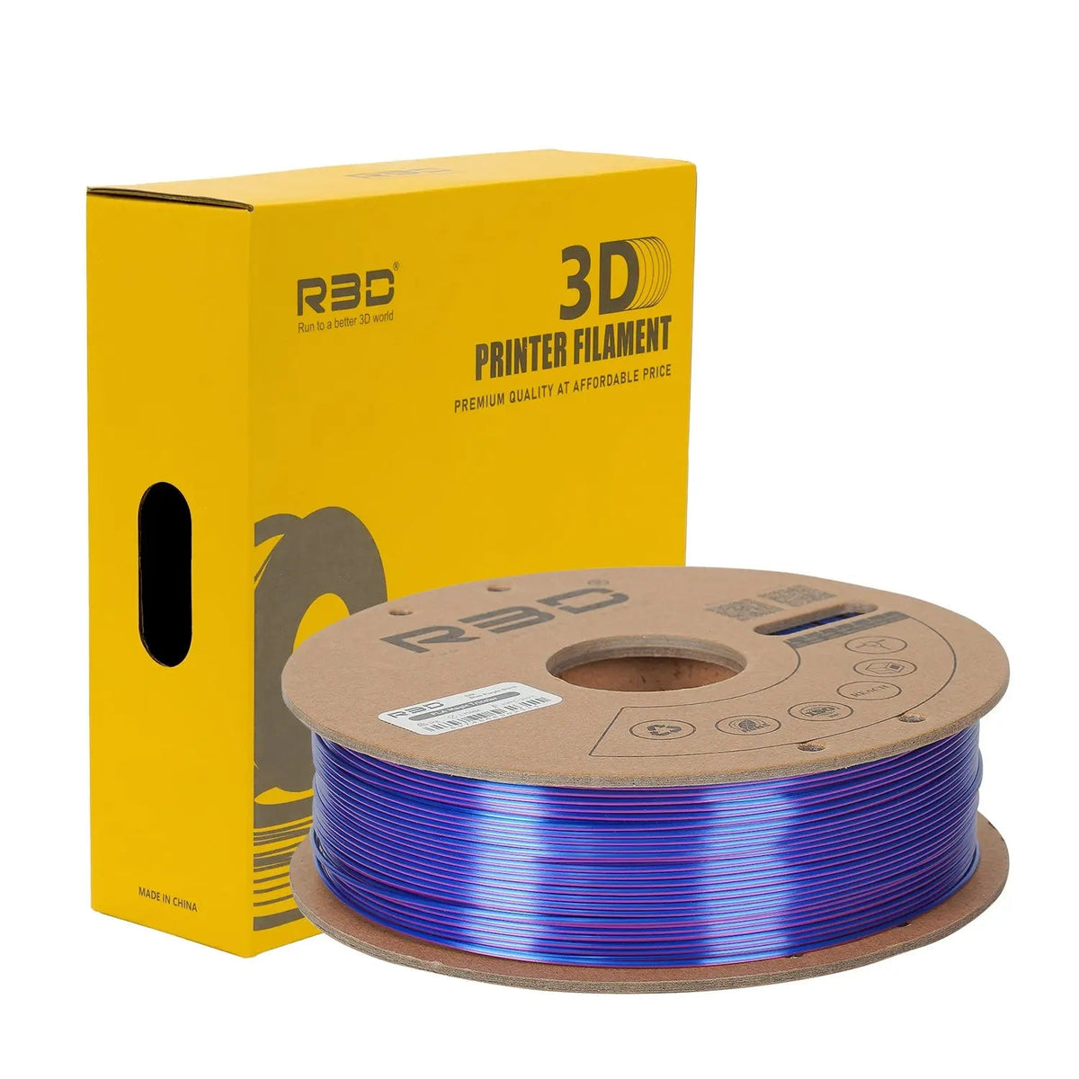 Blue/Purple/Black - R3D Tri Colour Magic Silk PLA Filament - 1.75mm, 1kg R3D