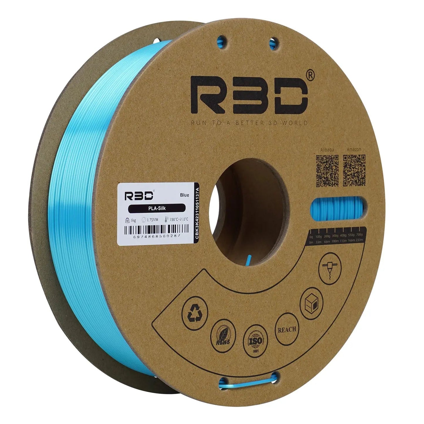 Blue - R3D Silk PLA Filament - 1.75mm, 1kg R3D