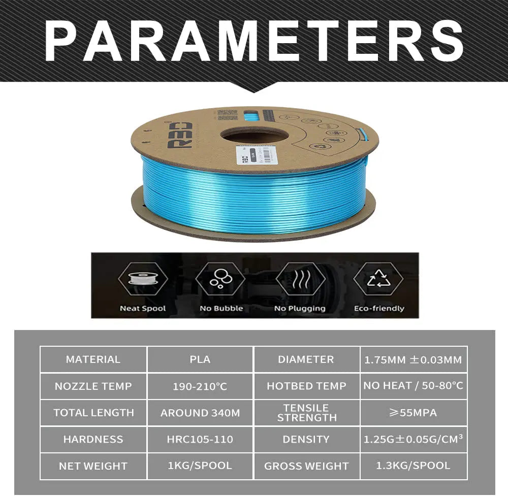 Blue - R3D Silk PLA Filament - 1.75mm, 1kg R3D