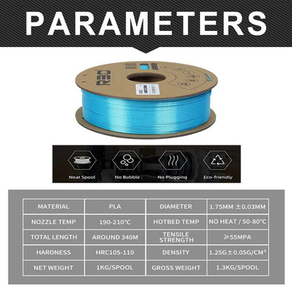 Blue - R3D Silk PLA Filament - 1.75mm, 1kg R3D