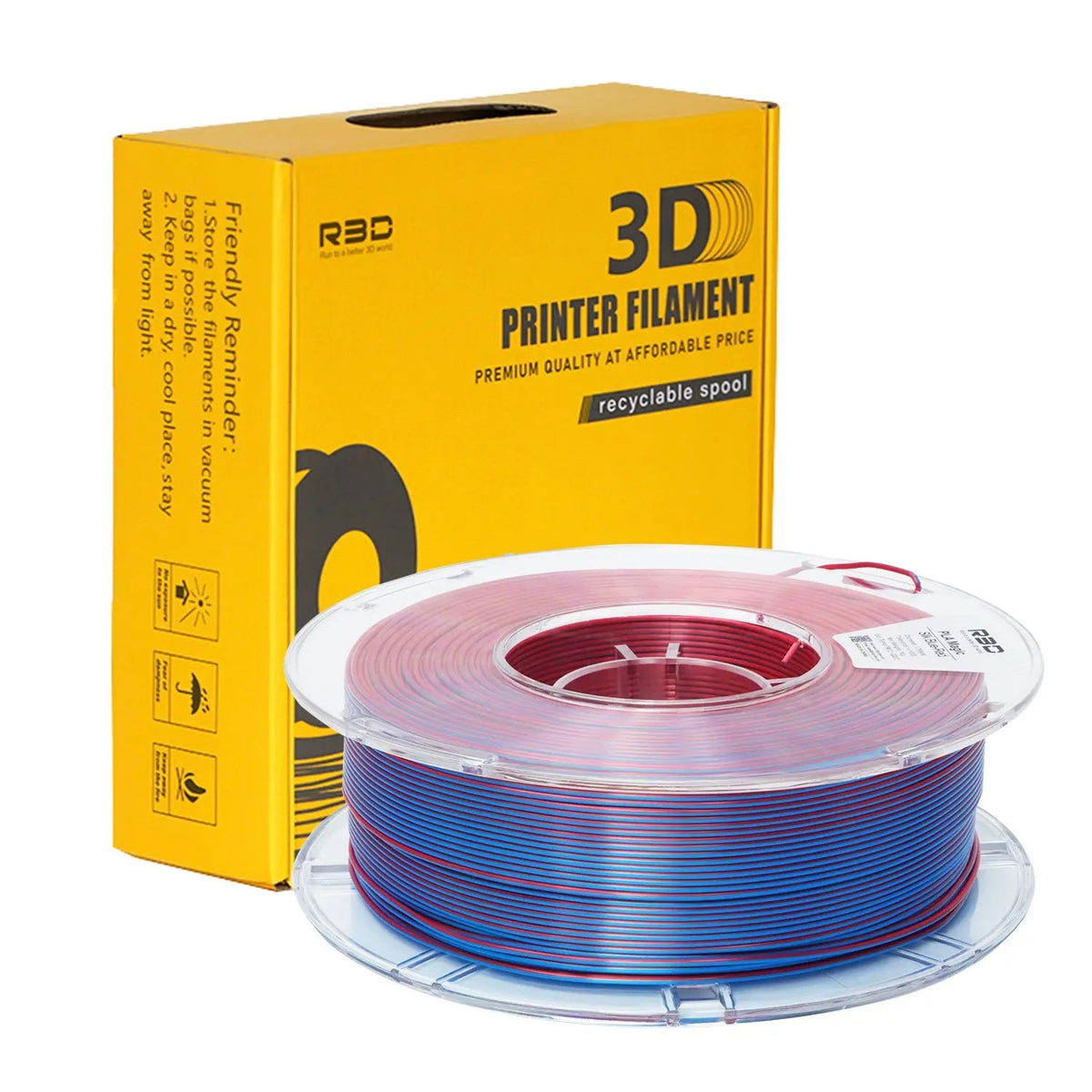 Blue/Red - R3D Dual Colour Silk PLA Magic Filament - 1.75mm, 1kg R3D