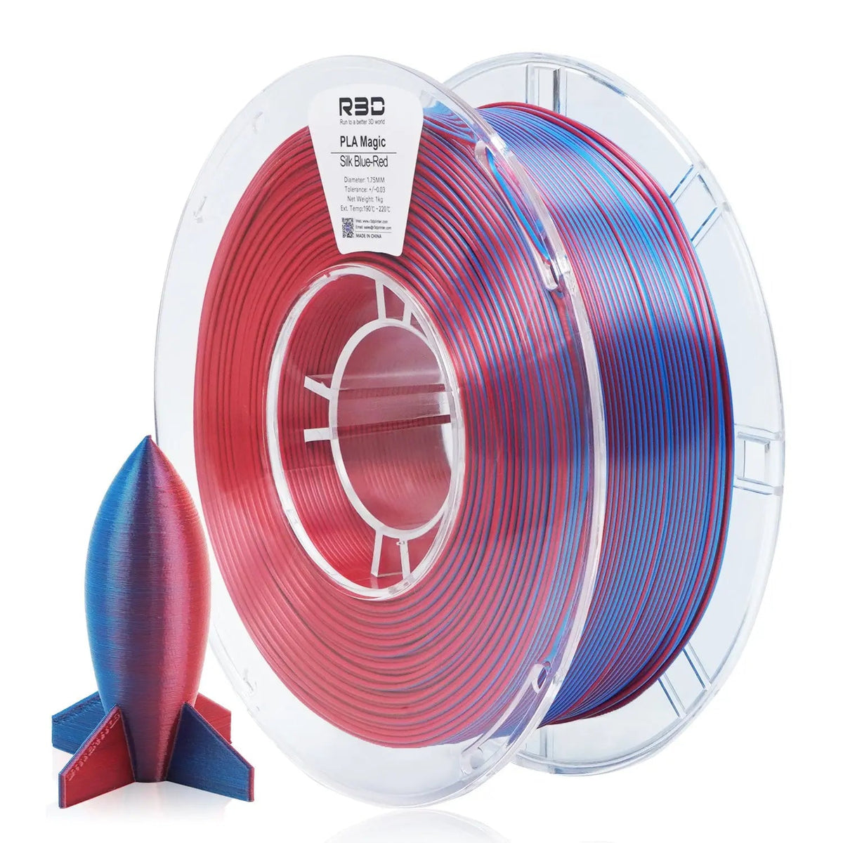 Blue/Red - R3D Dual Colour Silk PLA Magic Filament - 1.75mm, 1kg R3D