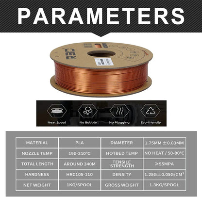 Copper - R3D Silk PLA Filament - 1.75mm, 1kg R3D