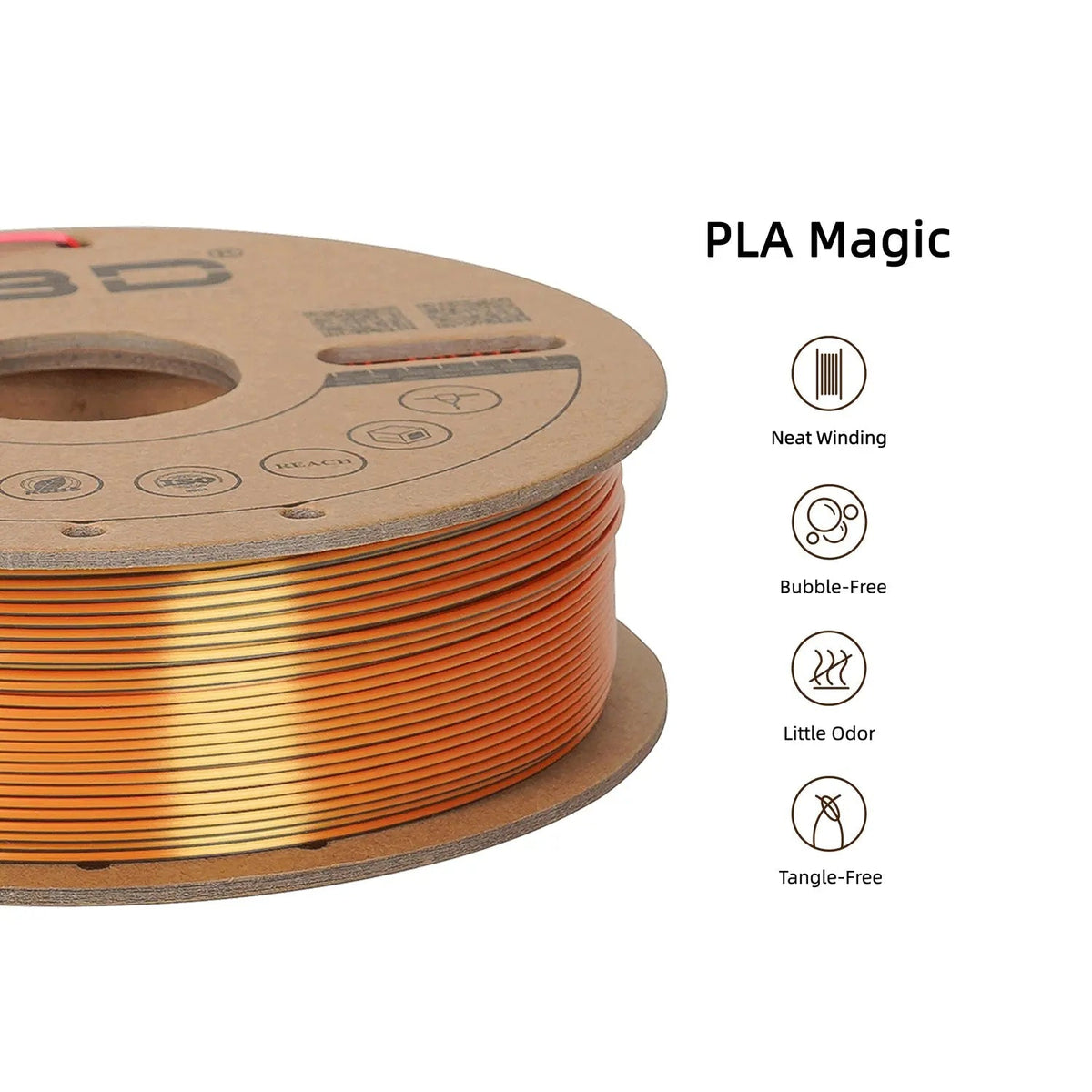 Gold/Copper/Black - R3D Tri Colour Magic Silk PLA Filament - 1.75mm, 1kg R3D