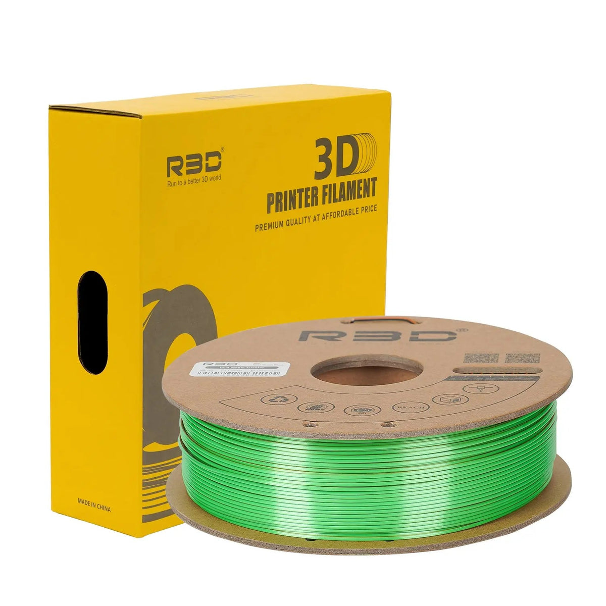 Gold/Green/Black - R3D Tri Colour Magic Silk PLA Filament - 1.75mm, 1kg R3D