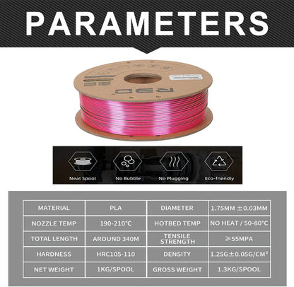 Gold/Green/Fuchsia - R3D Tri Colour Magic Silk PLA Filament - 1.75mm, 1kg R3D
