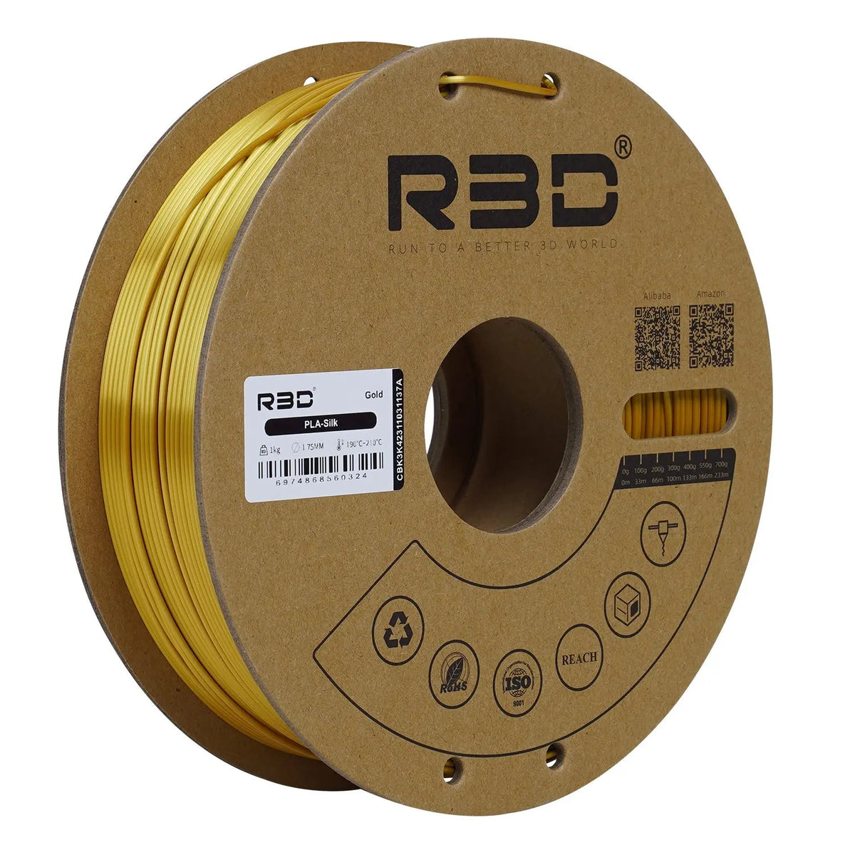 Gold - R3D Silk PLA Filament - 1.75mm, 1kg R3D