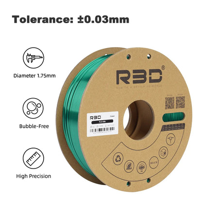 Green - R3D Silk PLA Filament - 1.75mm, 1kg R3D