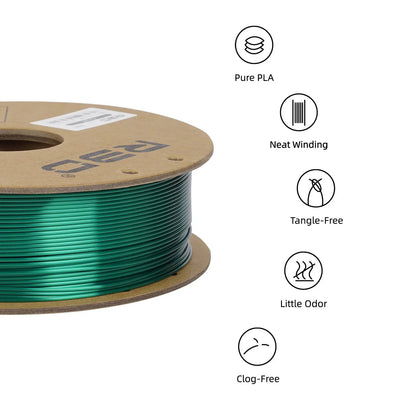 Green - R3D Silk PLA Filament - 1.75mm, 1kg R3D
