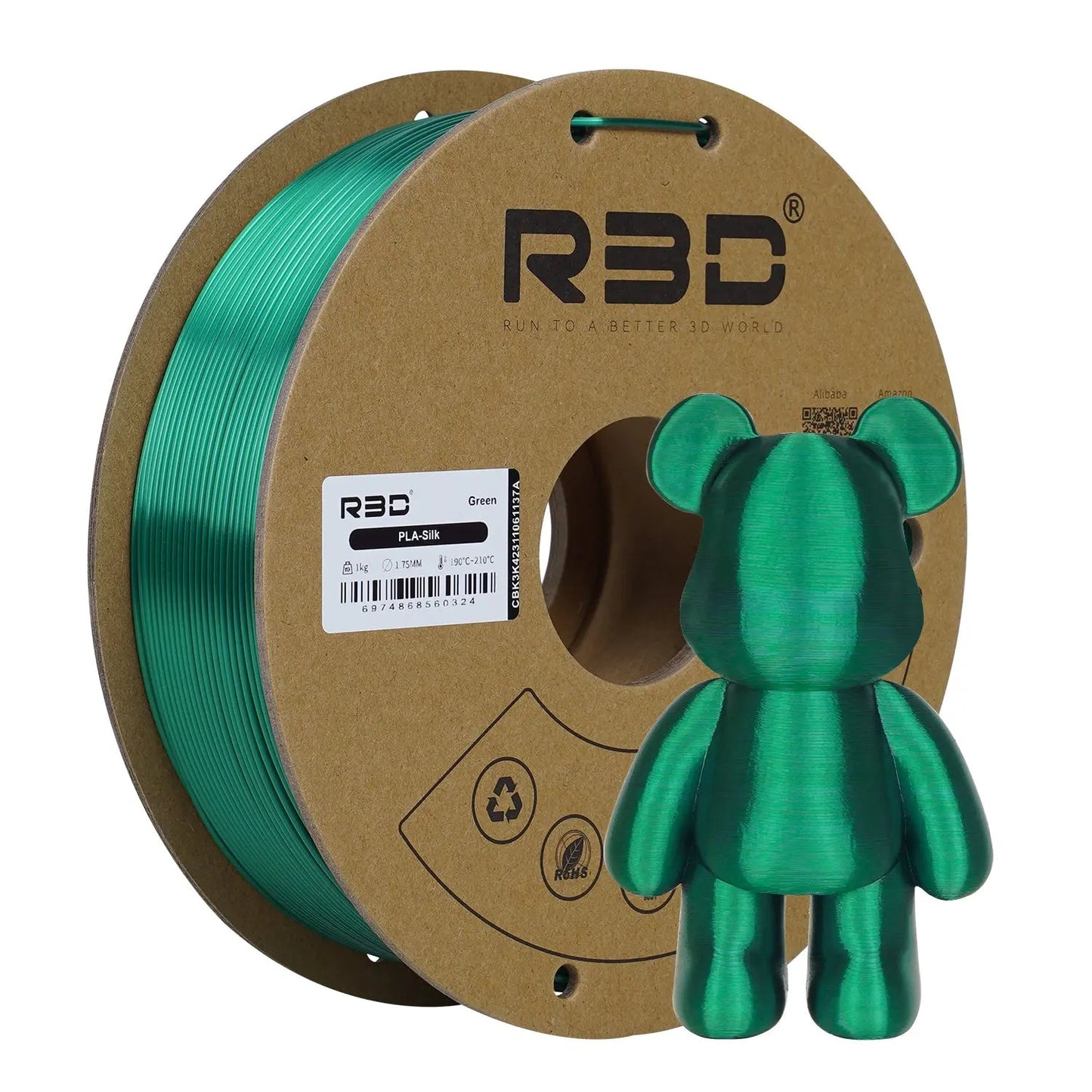 Green - R3D Silk PLA Filament - 1.75mm, 1kg R3D
