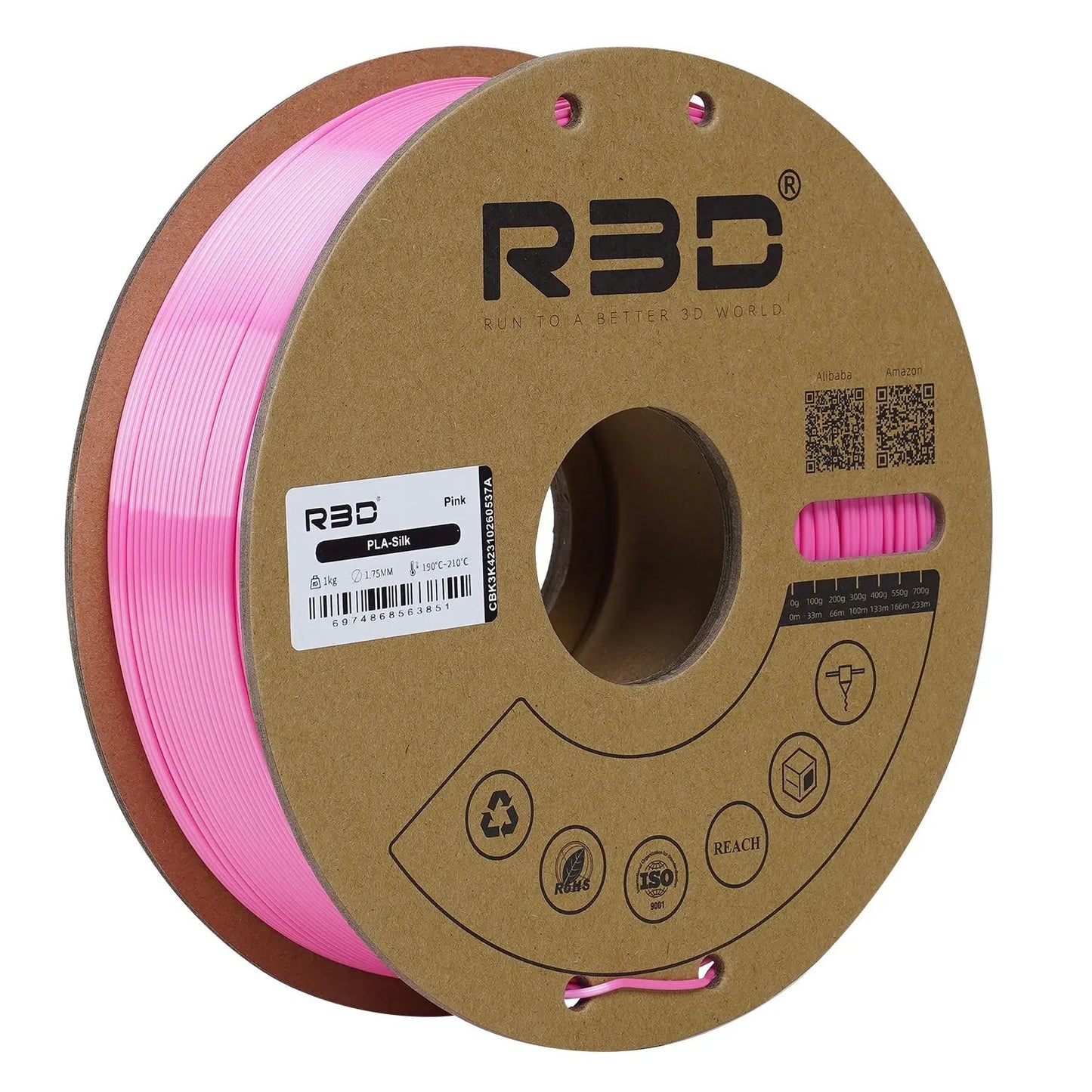 Pink - R3D Silk PLA Filament - 1.75mm, 1kg R3D