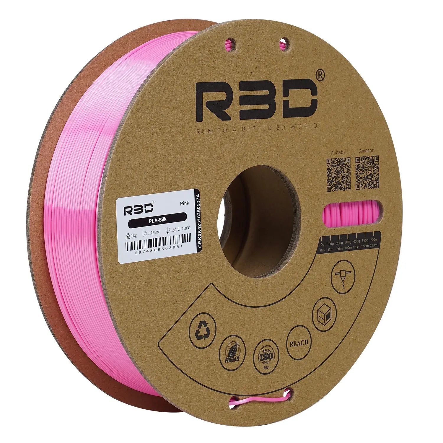 Pink - R3D Silk PLA Filament - 1.75mm, 1kg R3D