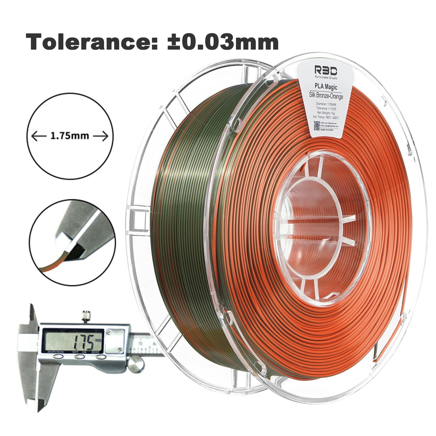 Bronze/Orange - R3D Dual Colour Silk PLA Magic Filament - 1.75mm, 1kg
