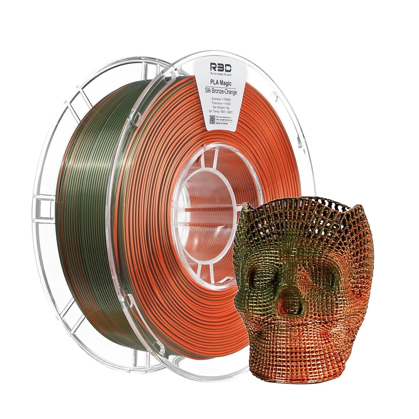 Bronze/Orange - R3D Dual Colour Silk PLA Magic Filament - 1.75mm, 1kg