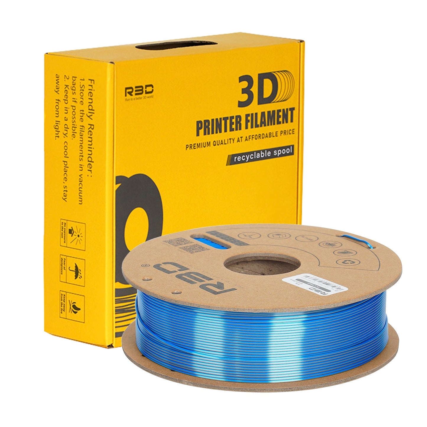 Black/Blue - R3D Dual Colour Silk PLA Magic Filament - 1.75mm, 1kg