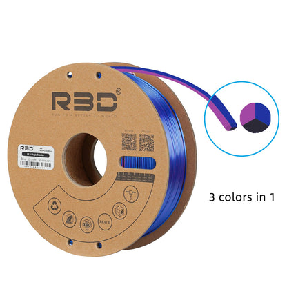 Blue/Purple/Black - R3D Tri Colour Magic Silk PLA Filament - 1.75mm, 1kg