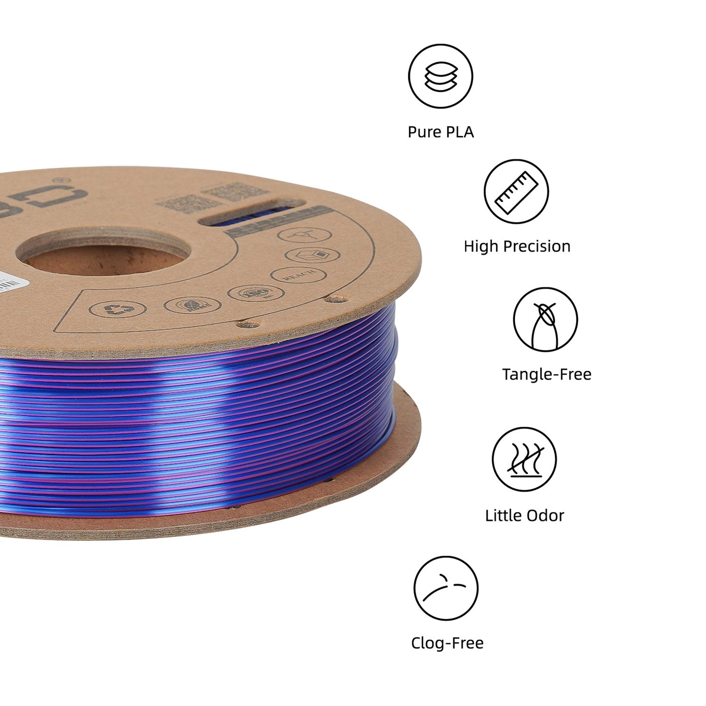 Blue/Purple/Black - R3D Tri Colour Magic Silk PLA Filament - 1.75mm, 1kg