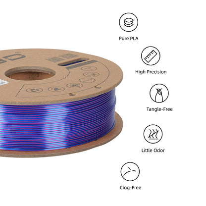 Blue/Purple/Black - R3D Tri Colour Magic Silk PLA Filament - 1.75mm, 1kg