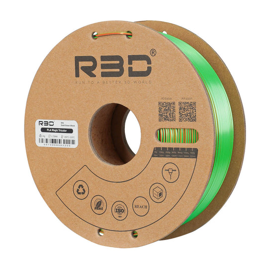 Gold/Green/Black - R3D Tri Colour Magic Silk PLA Filament - 1.75mm, 1kg