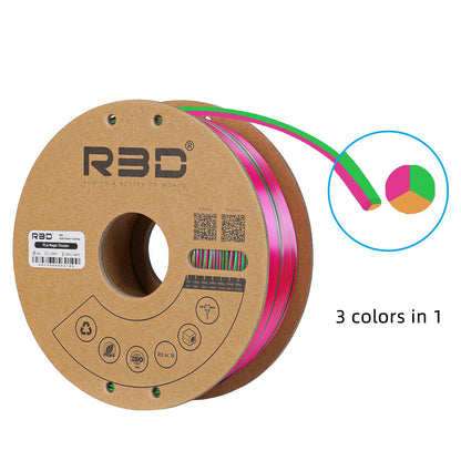 Gold/Green/Fuchsia - R3D Tri Colour Magic Silk PLA Filament - 1.75mm, 1kg