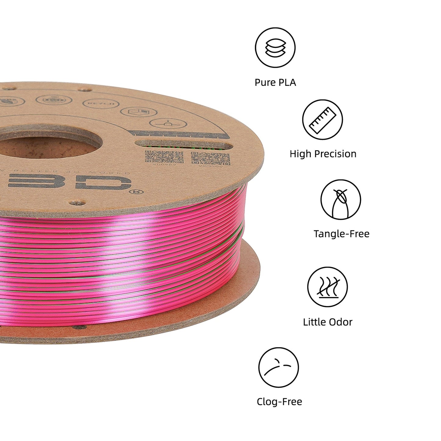 Gold/Green/Fuchsia - R3D Tri Colour Magic Silk PLA Filament - 1.75mm, 1kg