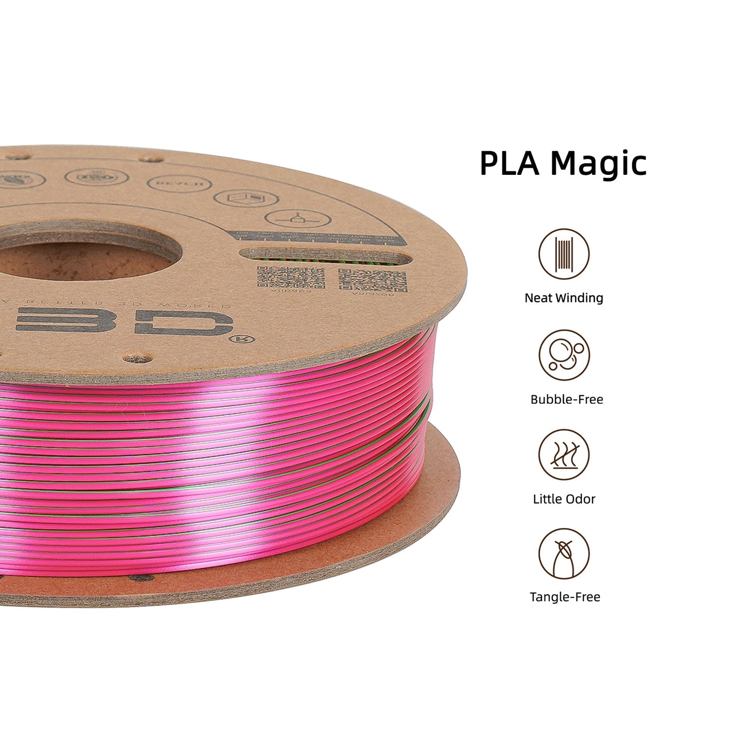 Gold/Green/Fuchsia - R3D Tri Colour Magic Silk PLA Filament - 1.75mm, 1kg