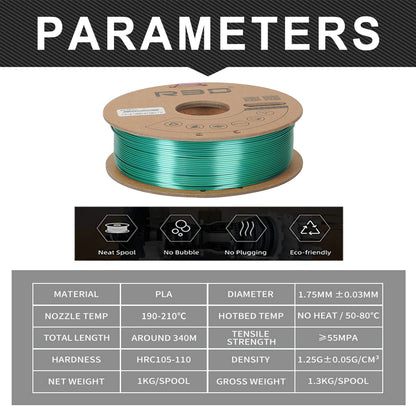 Green/Purple/Copper - R3D Tri Colour Magic Silk PLA Filament - 1.75mm, 1kg