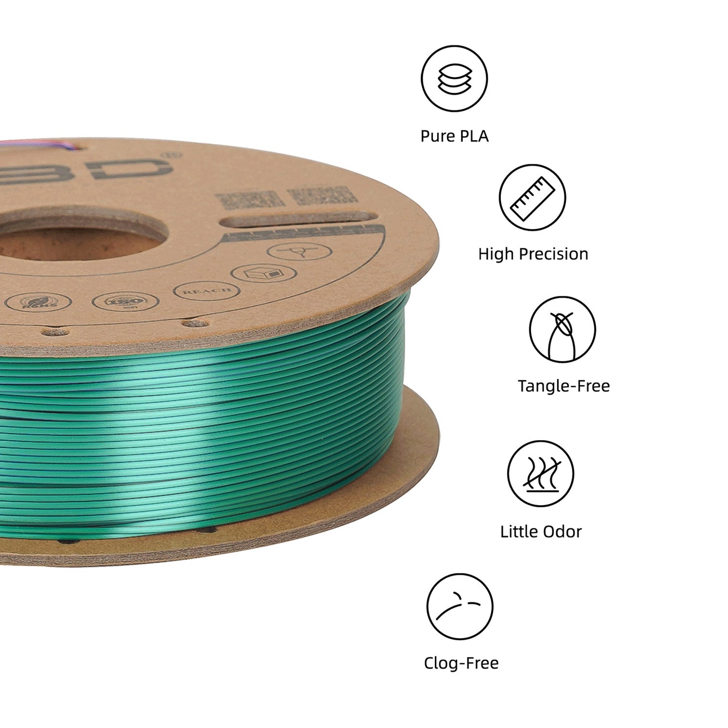 Green/Purple/Copper - R3D Tri Colour Magic Silk PLA Filament - 1.75mm, 1kg