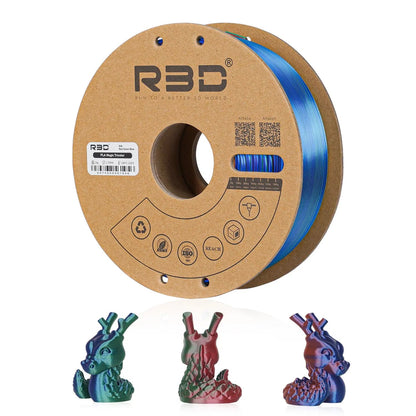 Red/Green/Blue - R3D Tri Colour Silk Magic PLA Filament - 1.75mm, 1kg R3D