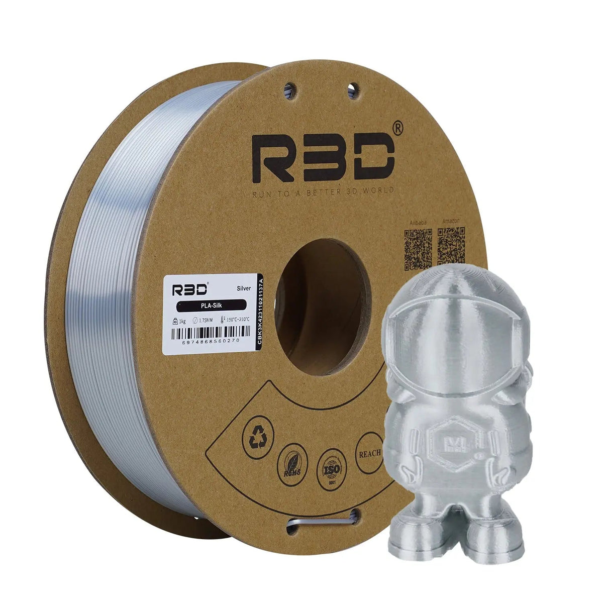 Silver - R3D Silk PLA Filament - 1.75mm, 1kg R3D