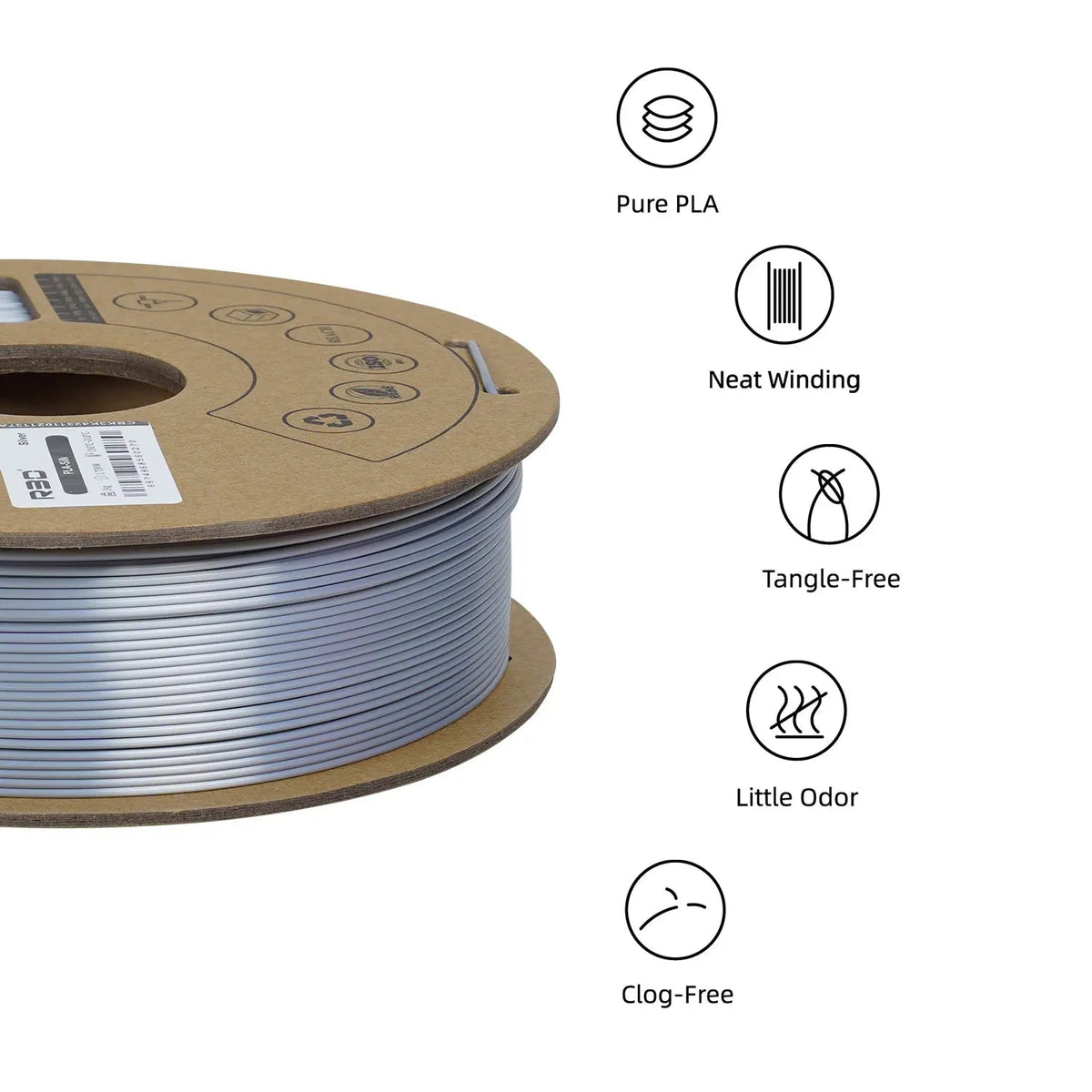 Silver - R3D Silk PLA Filament - 1.75mm, 1kg R3D
