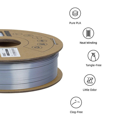 Silver - R3D Silk PLA Filament - 1.75mm, 1kg R3D
